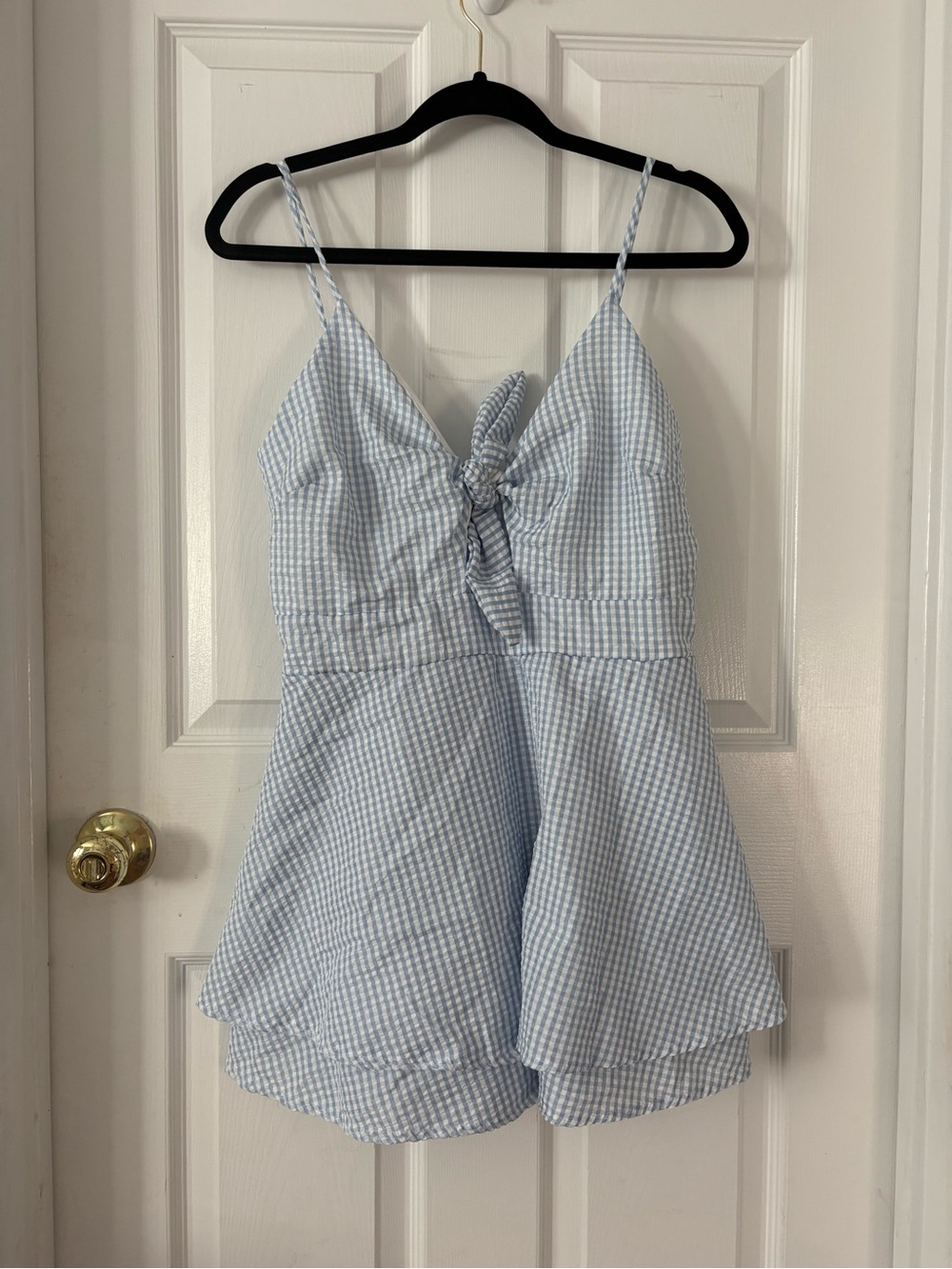 Windsor Light Blue Gingham Tie-Front Romper Size L